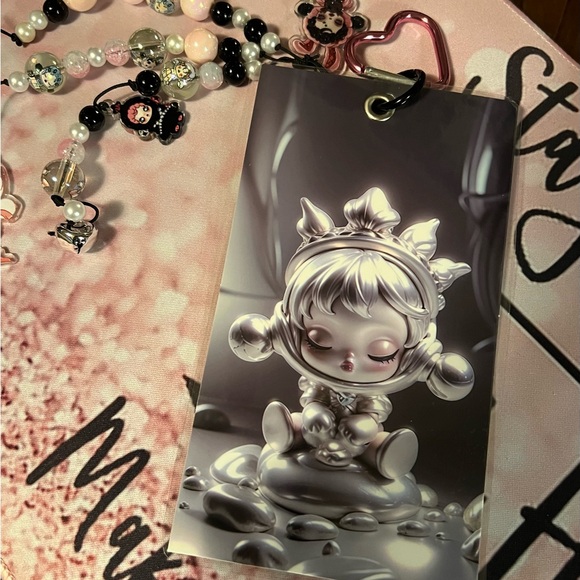 Junk Journal Charm Skullpanda Silver character picture with Bow - Picture 1 of 1